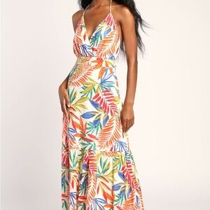Maxime Vibrant Leaf Print Maxi Dress